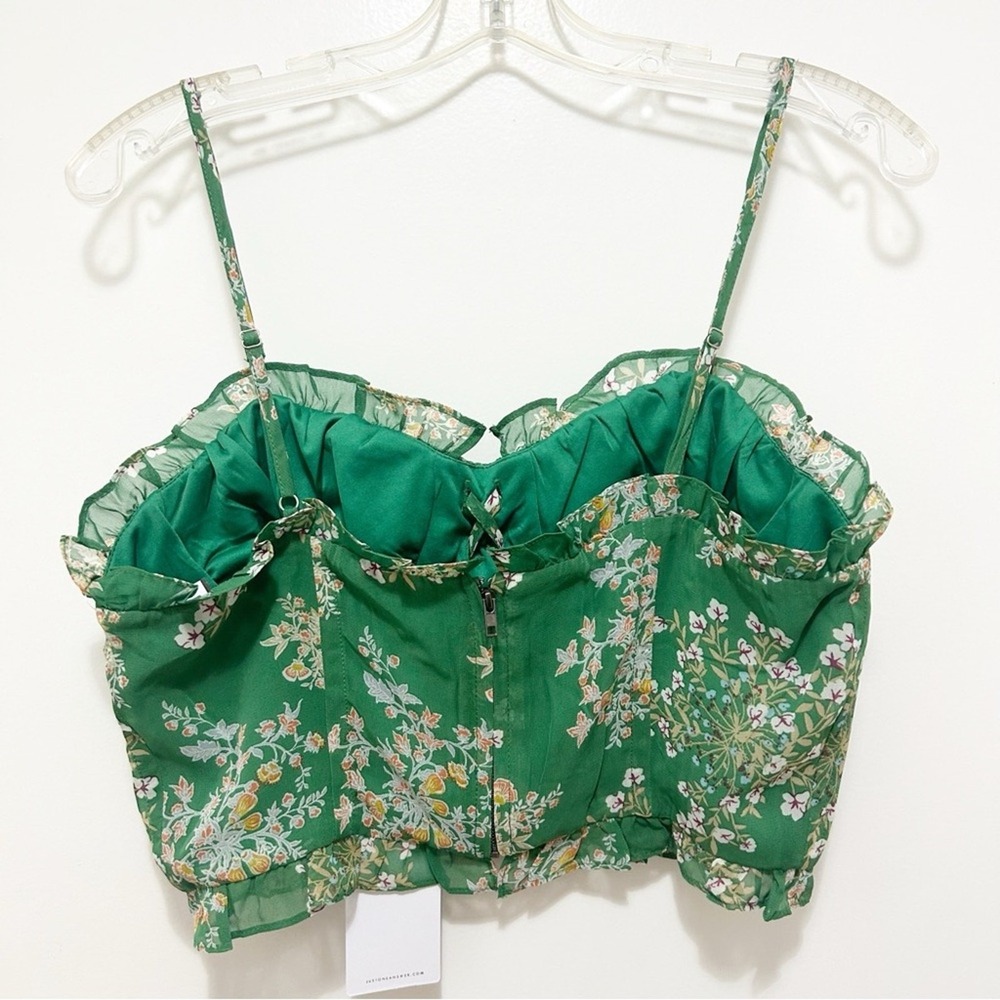 J.O.A. Floral Corset Top Green Ruffle‎ Lace Up Large NWT - Picture 3 of 3